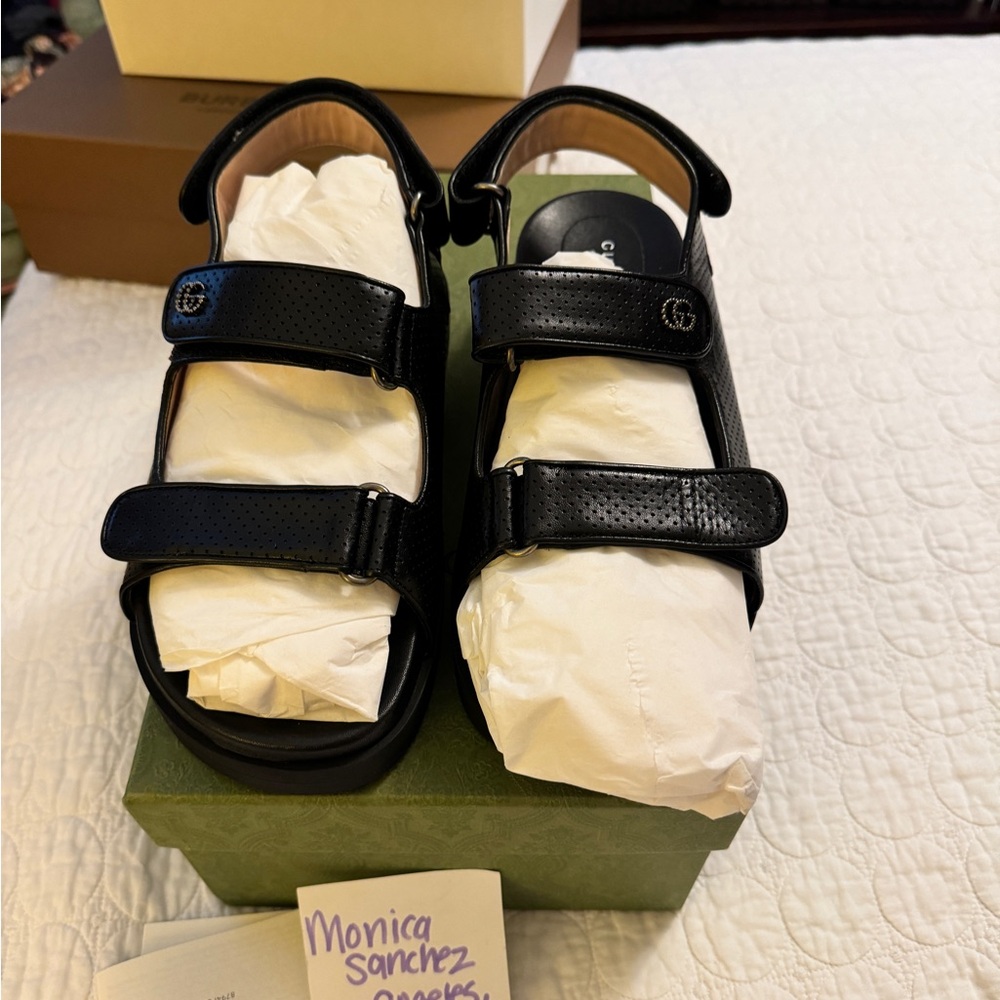 Authentic GUCCI Leather Dad Sandals 40 New in Box Black